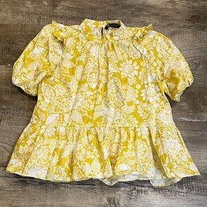 Zara Women's XL Yellow Floral Blouse with Ruffle Details